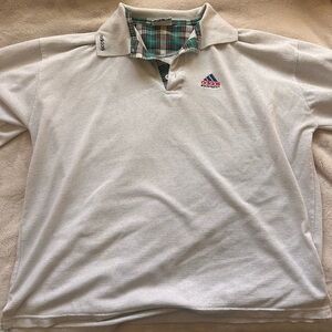 Adidas Classic White Polo with Plaid Accent